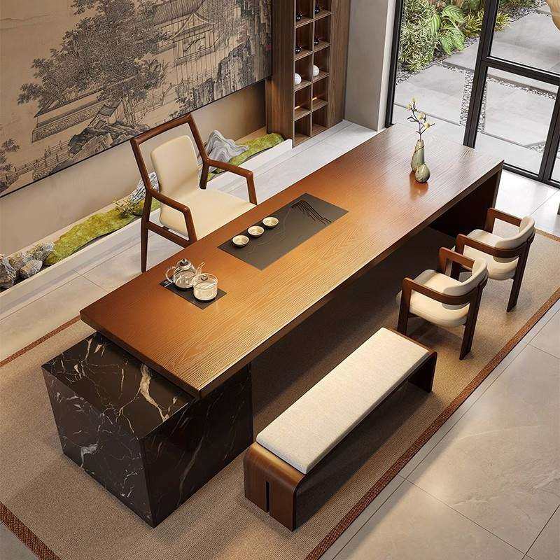 2025新款高端岛台大型茶桌椅组合茶盘烧水壶一体嵌入式原木大板桌