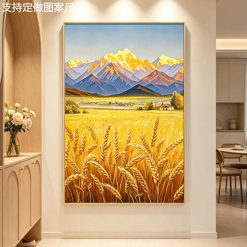 网红风景欧式金山大麦穗丰收手绘油画美式玄关挂画装饰画走廊过道