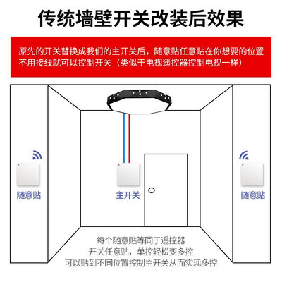 定制厂销无线遥控开关面板免布线220v智能灯家用双控随意贴卧室电