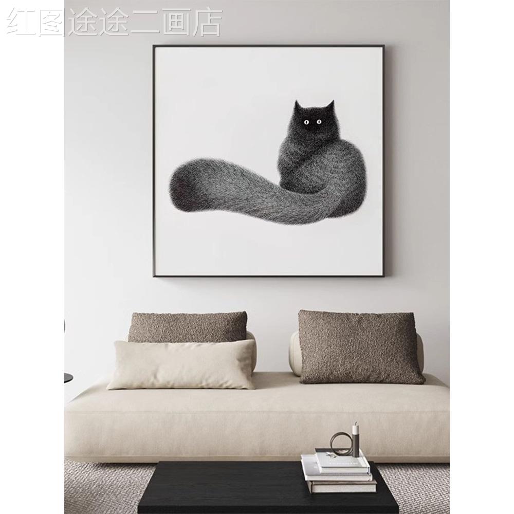 网红现代简约玄关装饰画墙可爱动物猫卧餐厅挂画客厅咪沙发画室壁图片
