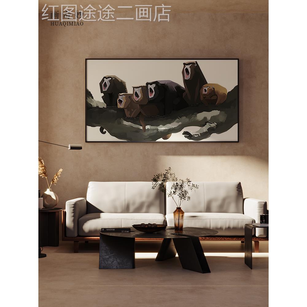 网红代轻奢酒客猿厅卧店装饰画创意室猴动物沙发背景墙壁横现版挂图片