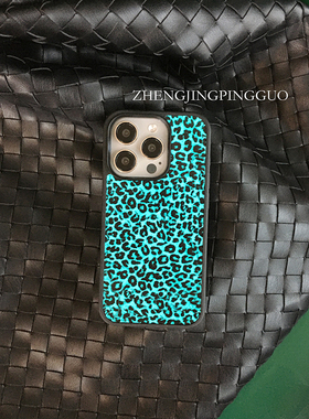 正经萍果iphone15pro手机壳绿色豹纹小众高级艺术原创设计y2k亚文化苹果16promax黑框软边磨砂磁吸保护套