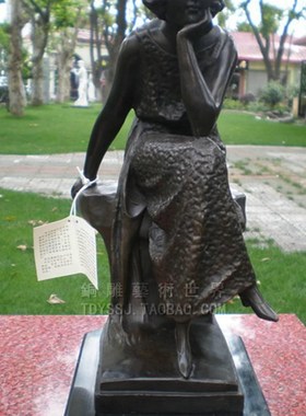 雕塑沉思少女欧式古典铜像桌面书房摆件朋友纯手V工结婚工艺礼品