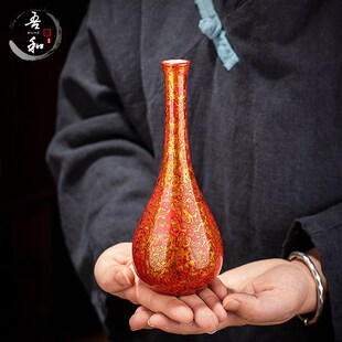 新漆器茶具h 福州大漆手工制作小花瓶 德化白瓷花插客厅茶室摆