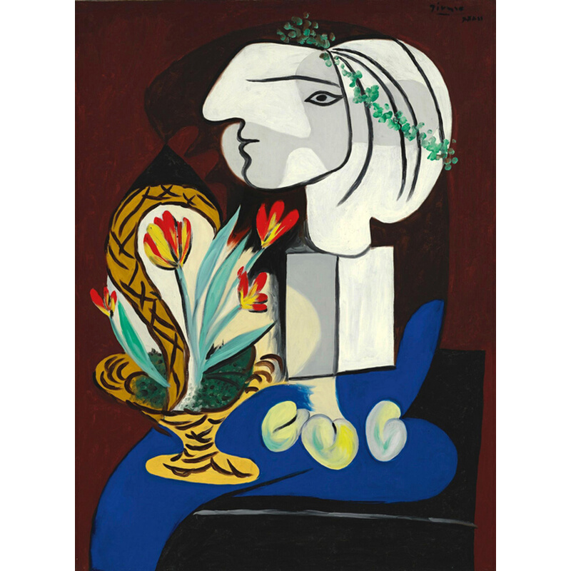 静物与郁金香现代抽象手工装饰画毕加索Picasso油画名画复制品