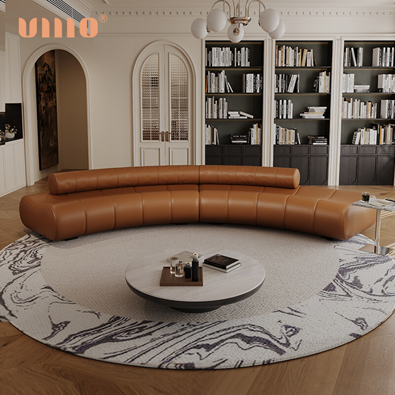ULLLO弧形沙发真皮法式复古焦糖色蛇形现代简约皮艺沙发大户型