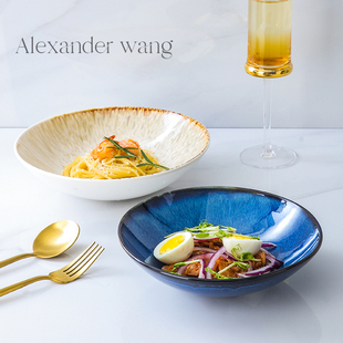 创意陶瓷沙拉碗窑变大小号冷面碗餐厅商务冷菜碗日式 复古汤面深盘