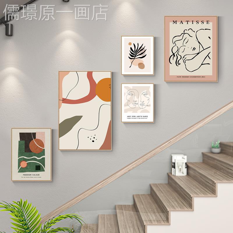 网红走北沙瓷欧简约楼梯廊墙画面装饰抽象晶画客厅发背景墙壁组合图片