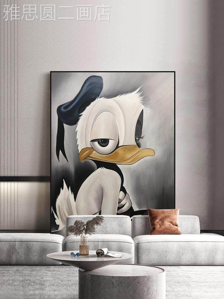 网红手绘油画动物唐老鸭奢客厅大落地幅装饰画现代轻入户玄关原创