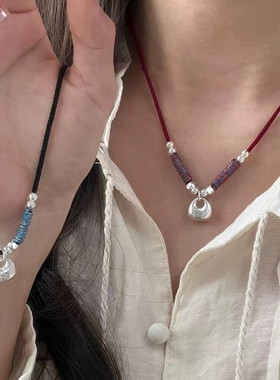 幸运小胖福袋蛇年红绳项链编织绳情侣男女生五彩绳实心银色坨坨