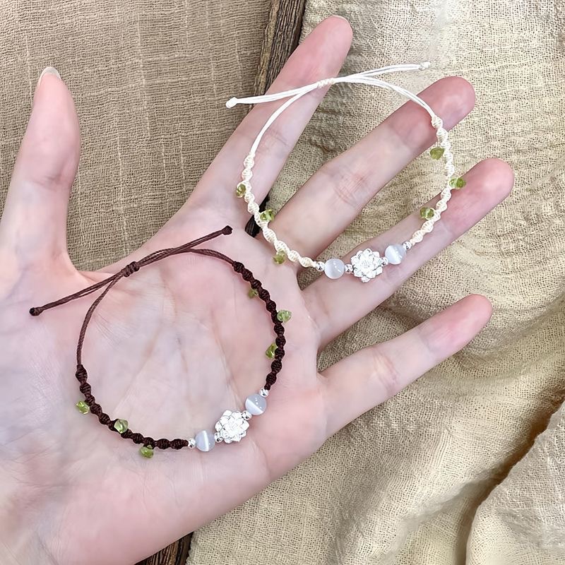 敲百搭深咖色小莲花手链小众时尚