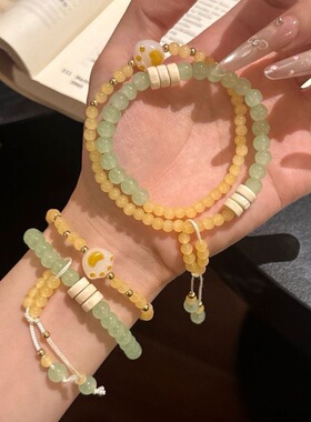 新中式碳烤猫爪双圈手串国风手工编织情侣闺蜜手链好运手环饰品