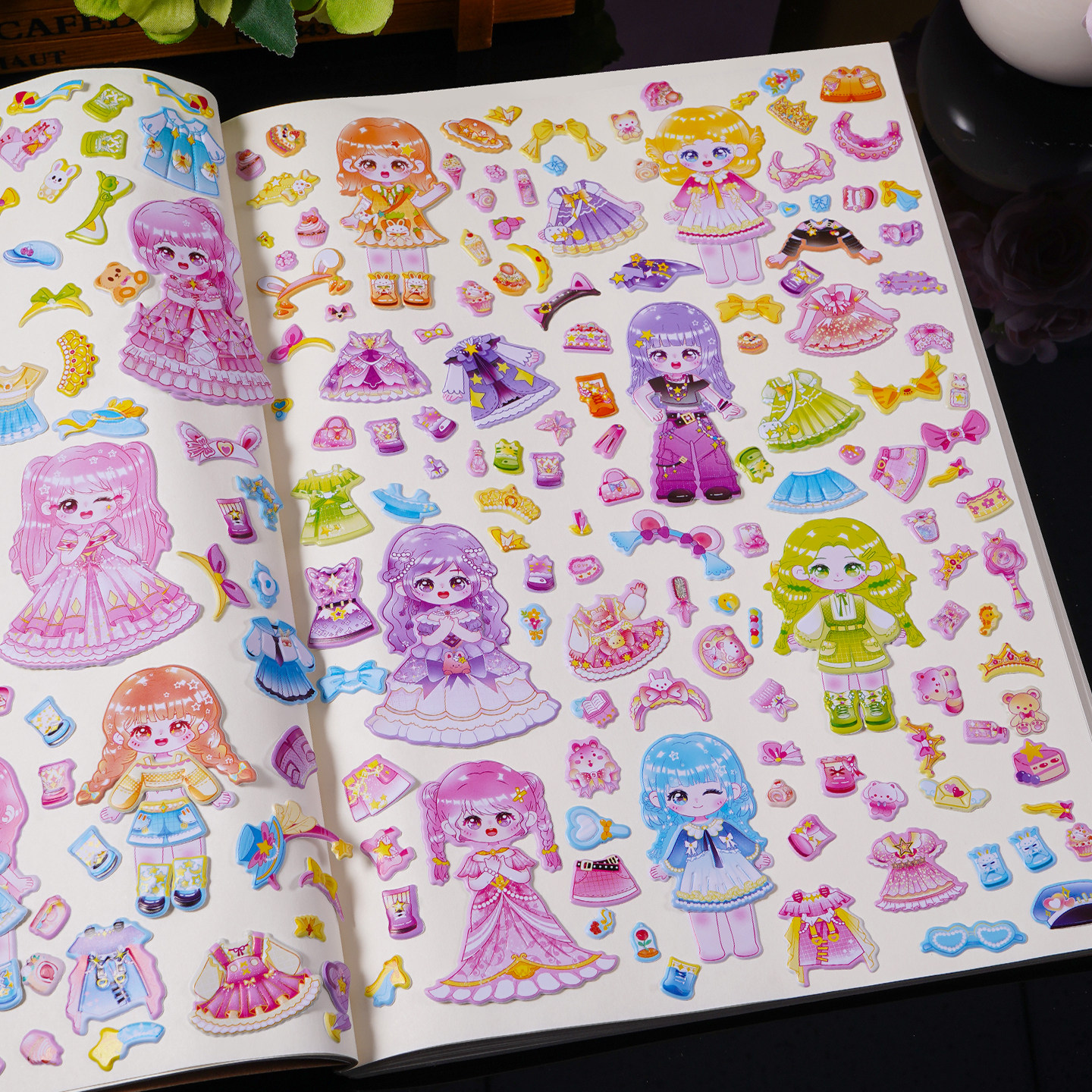 百变公主贴纸儿童立体泡泡贴纸女孩反复粘贴画幼儿园奖励贴贴纸书