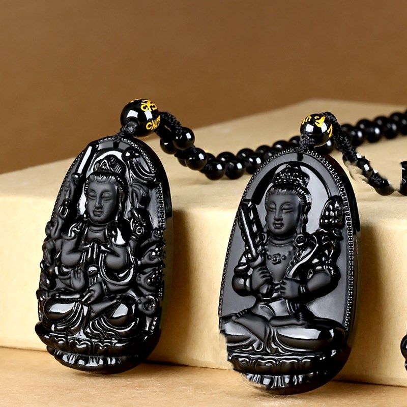 极速文殊菩萨本命j佛冰种黑曜石吊坠生肖兔本命佛项链男女款情侣