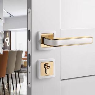 新品 门 现代b金色室内房门锁磁吸卧室锁家用磁吸木门锁简约两件式