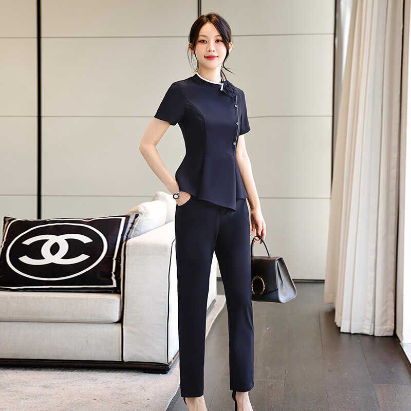 新品夏季职业连衣裙女时尚气质年长教师服M套装园长服端庄讲师服
