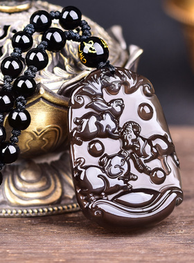 极速黑曜石兔羊猪k三合吊坠亥卯旺岁局卯未亥兔形羊形饰物亥未守