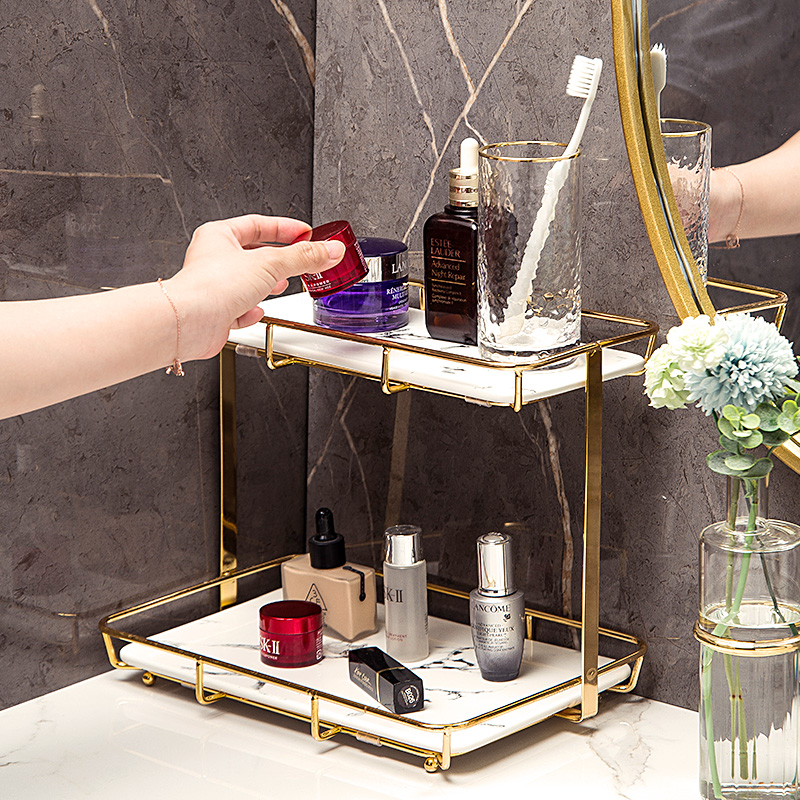 极速网红化妆品收纳架轻奢桌面梳妆F台护肤品收纳盒卫生间双层置