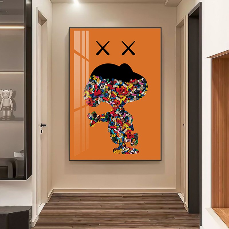 现代轻奢麋d鹿装饰画高级感橙色别墅挂画入户客厅走廊过道壁画图片