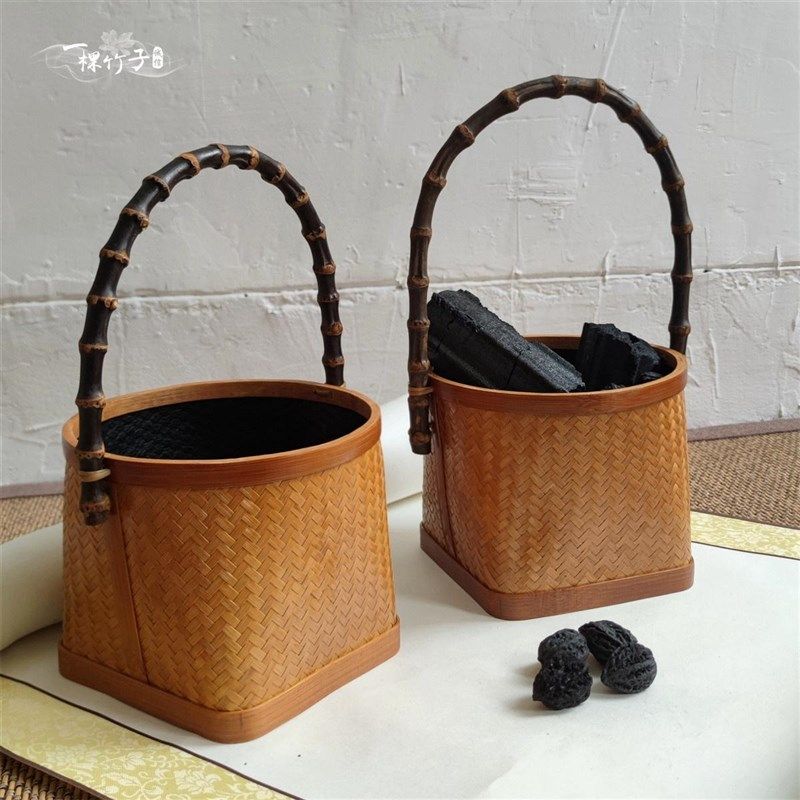 极速手工橄e榄炭盒竹炭筐竹编碳篓炭钵煮茶碳收纳篮不掉渣家用茶