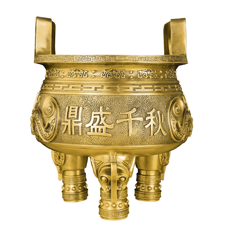 新品铜鼎摆件黄铜财富宝鼎落地特大号四I方鼎公司酒店乔迁装饰工