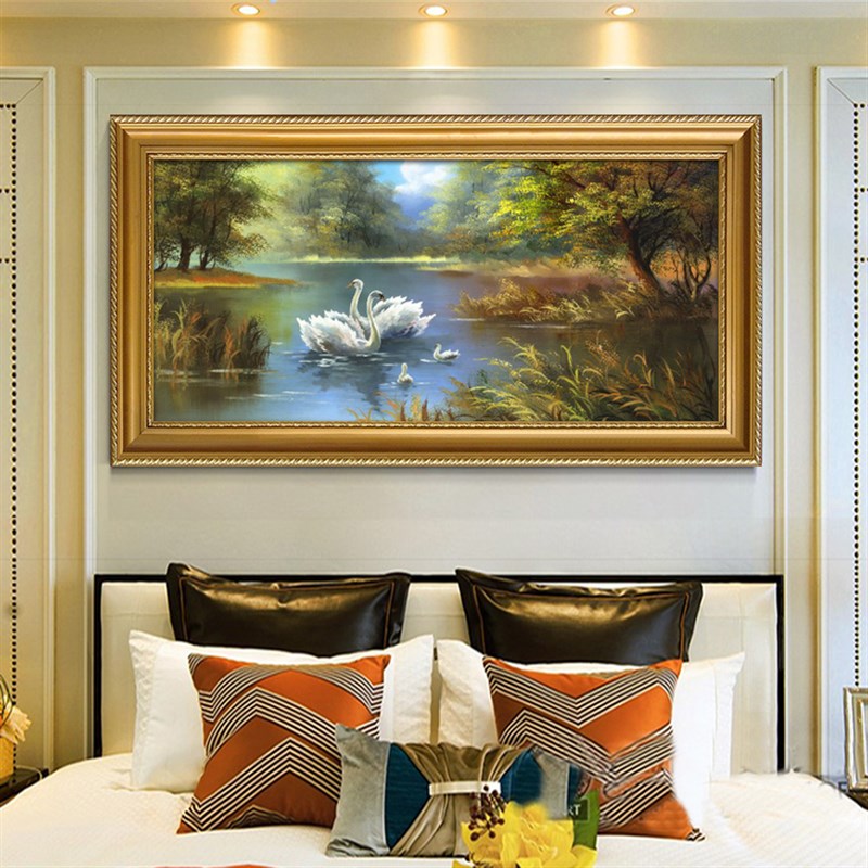 极速油画欧式山水风景美式客厅z发财树装饰画挂画聚宝盆巨人山壁图片