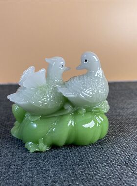 新品鸳鸯摆件一对夜光石发光玉鸳鸯百年好合姻缘结婚Y纪念日新婚