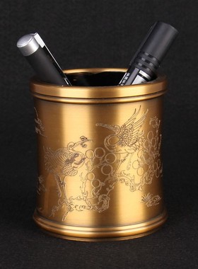 极速铜笔筒摆件铜文昌笔筒商务礼品圆形雕刻铜笔筒W文房四宝摆件