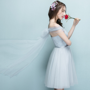 新品伴娘服短款2021冬季新款韩版灰色显瘦姐妹团伴娘礼Z服婚礼连