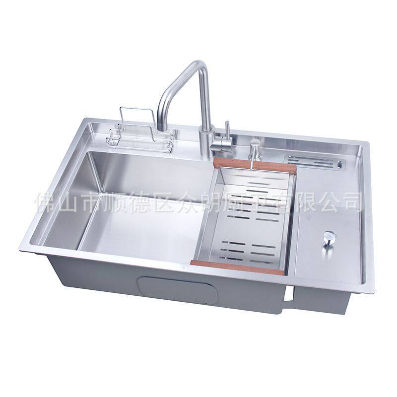 新品新款304不锈钢手工盆水槽大单水F槽带垃圾桶刀架支架沥水篮82