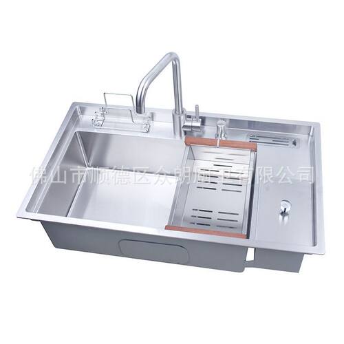 新品新款304不锈钢手工盆水槽大单水F槽带垃圾桶刀架支架沥水篮82
