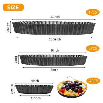 极速7Pcs Quiche Tart Pans,11 Inch D9 Inch 4 Inch Pie Pan wit