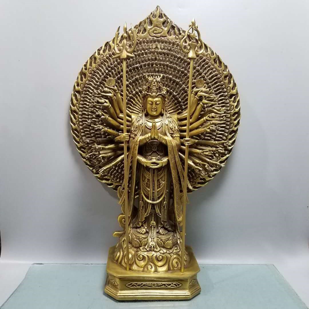 极速新十八臂准提母佛像摆件纯铜千手观J音菩萨客厅家居供奉办公