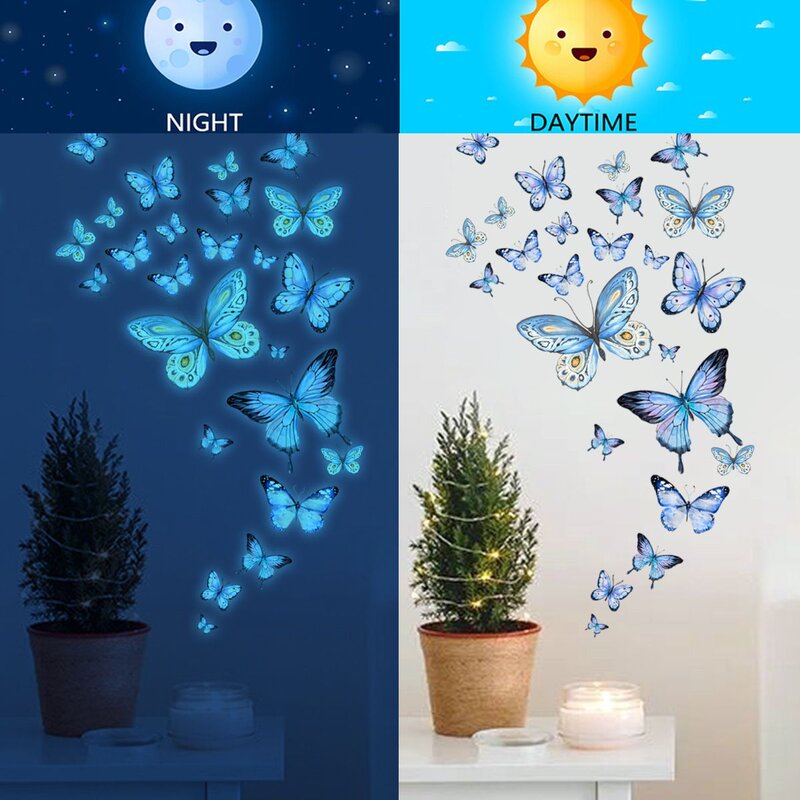 小众少女自粘墙贴ins夜光蓝蝴蝶浪漫客厅卧室窗边装饰贴画