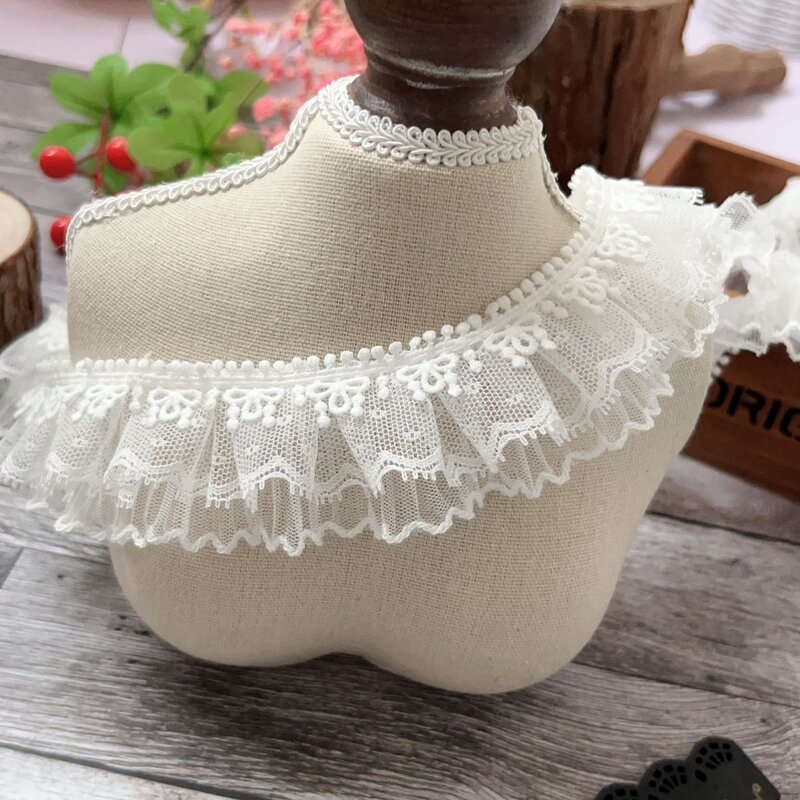 4cm宽双层褶皱蝴蝶水溶diy服装蕾丝花边裙摆娃衣宠物袖口窗帘装饰