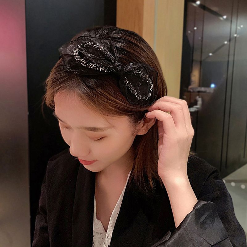 韩版简约高端带齿蝴蝶结钻链发箍外出洗脸防滑气质发卡发饰