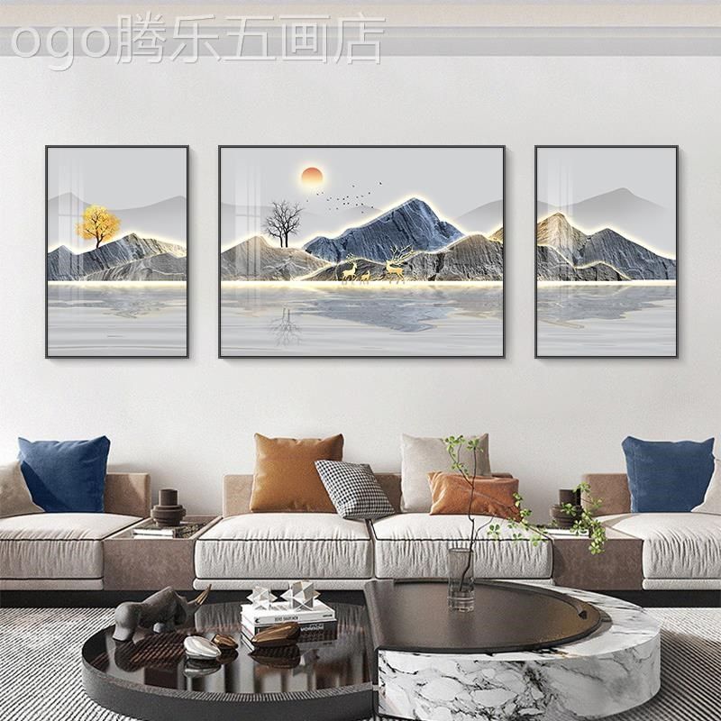 网红现代简约客挂画联画发山厅水画沙背墙装三饰S景背有墙靠山画,家居饰品,现代装饰画,淘宝优惠券,粉丝福利购,淘宝优惠卷