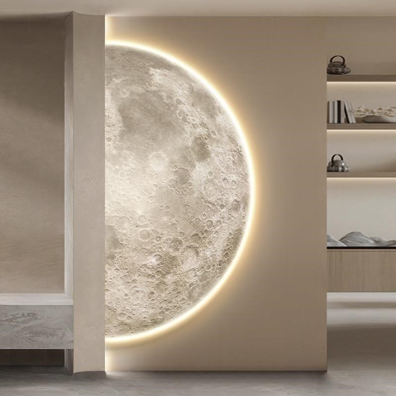 灯墙玄关led画走廊道挂画轻奢感过装饰画高级Q客厅尽头画月球肌理