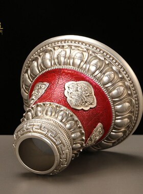 手摇转动轮底座转金筒q底托八吉祥藏族家用桌面摆件莲花底座黄铜