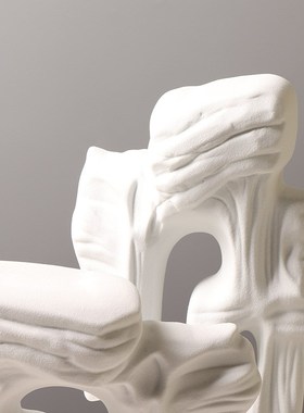 陶瓷假山书房茶室装饰摆件样板房F创意白色工艺品壁柜扁形摆设