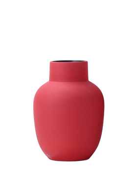 现代简约红色陶瓷花瓶摆件新中式样板间设计师款S创意插花器装饰
