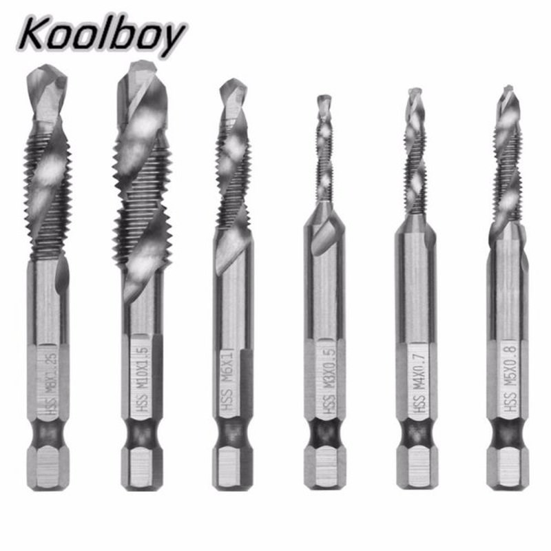 6pcs/set Hand Screw Thread Metric Taps DrilOl Bits M3 M4 M5