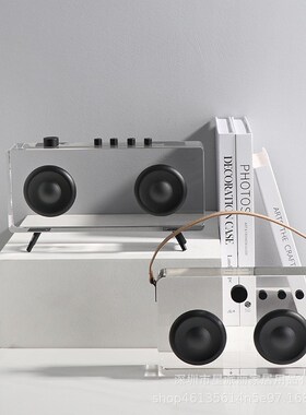 简约现代轻奢透j明收音机录音机水晶摆件样板间客厅玄关桌面装饰