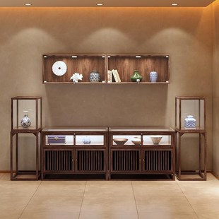 实木珠宝展示柜台新中式玻璃货柜展台首饰翡翠玉器U陈列柜中岛柜