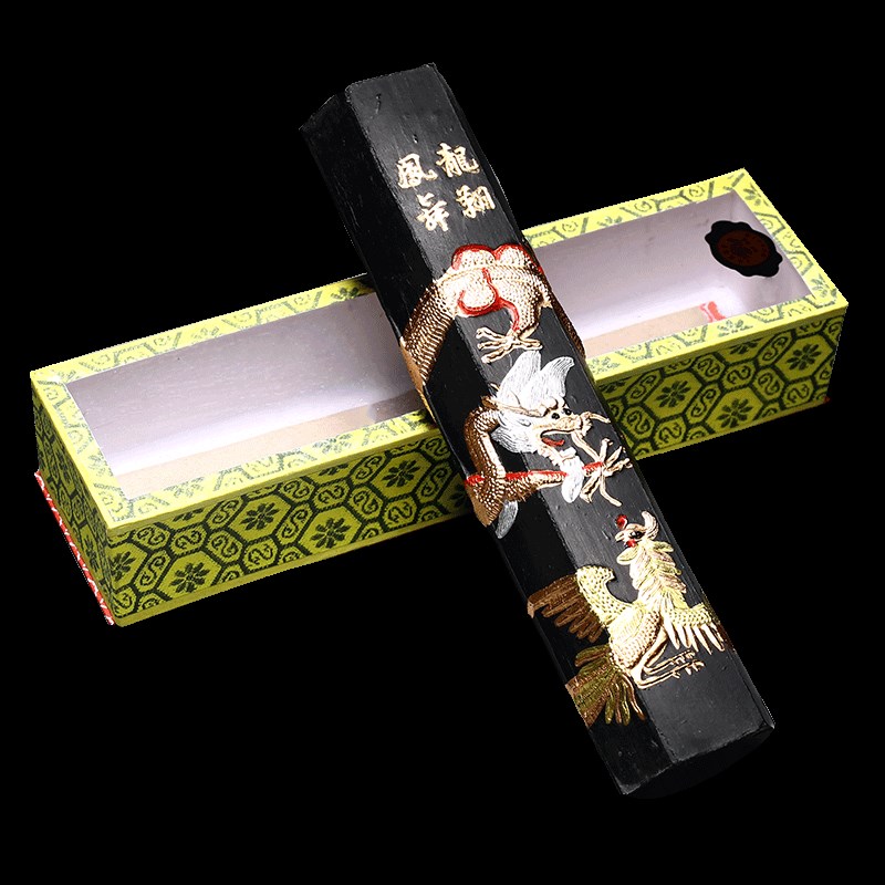 文房四宝书法绘画用品四两墨条圆柱油烟墨龙柱书法绘H画用墨砚台
