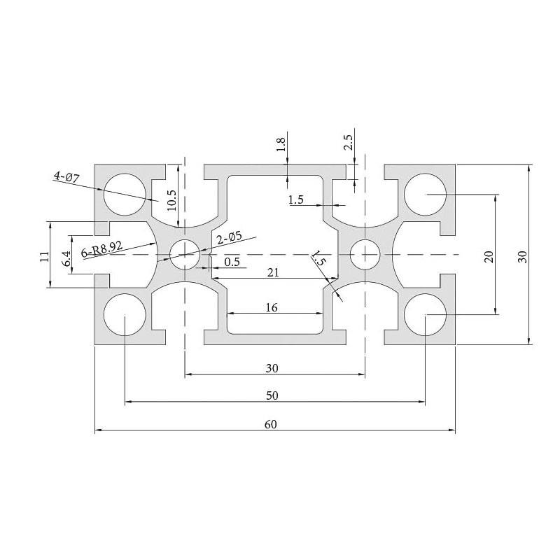 3060-2.0厚国标工业型材30*60机架框架用型材3060国标U型槽铝材