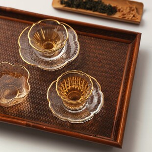 描金玻璃品茗杯盏加厚小茶杯托单个人主人杯耐热防烫茶道功夫茶具