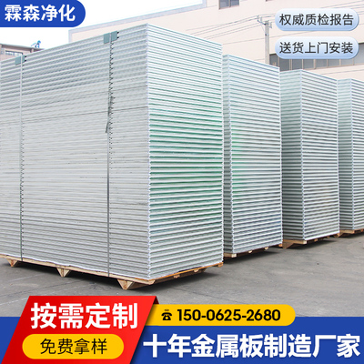 手工岩棉彩钢板隔墙实验室手术室净化板吊顶防火洁净板保温夹芯板