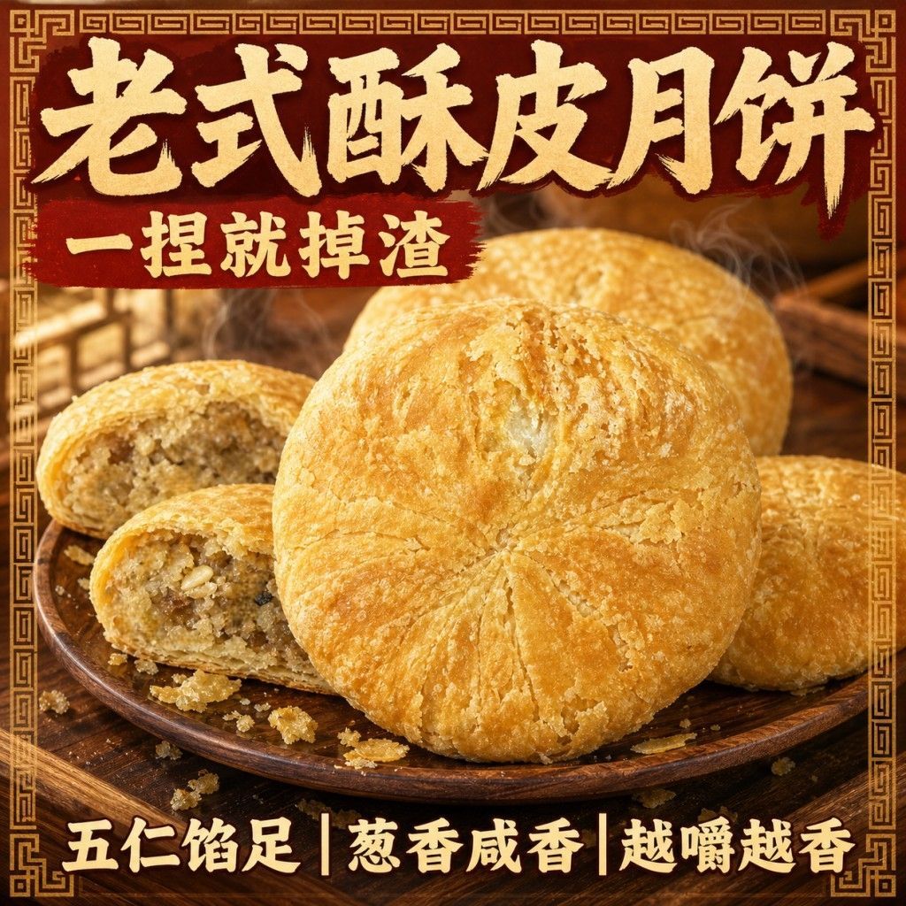 【地方美食】酥皮苏式老式正宗五仁月饼多口味糕点零食酥饼礼盒