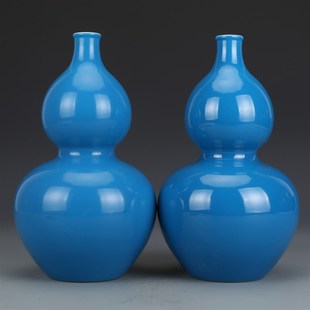 大清雍正瓷器孔雀蓝葫芦瓶古董古玩收J藏品仿古瓷器花瓶古典摆件